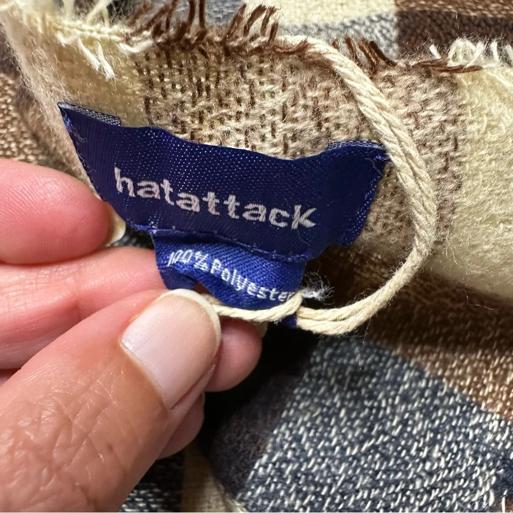 NWT Revolve Hat Attack Buffalo Check Scarf Navy Brown Women’s OS 79”x19.5”